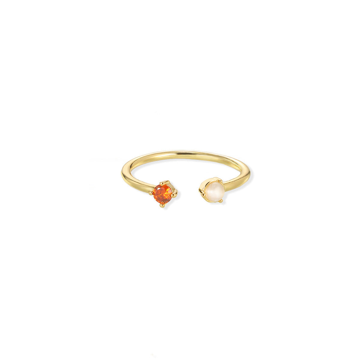 European And American Light-luxury 2-color Birthstone Peach-heart Zircon Stainless Steel 18K Gold-plated Womens Ring