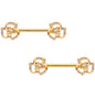 14G 9/16 Clear Gem Gold Tone Full Flower Barbell Nipple Ring Set