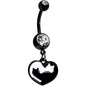 Clear Gem Black And White Cat Lover Silhouette Dangle Belly Ring