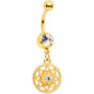 Color Gem Gold Tone Ring Around a Snowflake Dangle Belly Ring