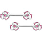 14G 9/16 Pink Gem Rose Flower Barbell Nipple Ring Set