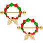 14G 25mm Red Gem Gold Tone Happy Holiday Wreath Nipple Shield Set