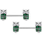 14G 9/16 Green Happy Holiday Hoot Owl Barbell Nipple Ring Set