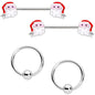 14G 9/16 Santa Captive Barbell Nipple Ring Set of 4