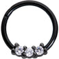 16G 3/8 Clear CZ Gem Black Trio Hinged Segment Ring