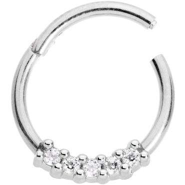 16G 3/8 Clear CZ Gem Quartet Hinged Segment Ring