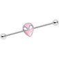 14G White Faux Opal Pink Alien Invader Industrial Barbell 38mm