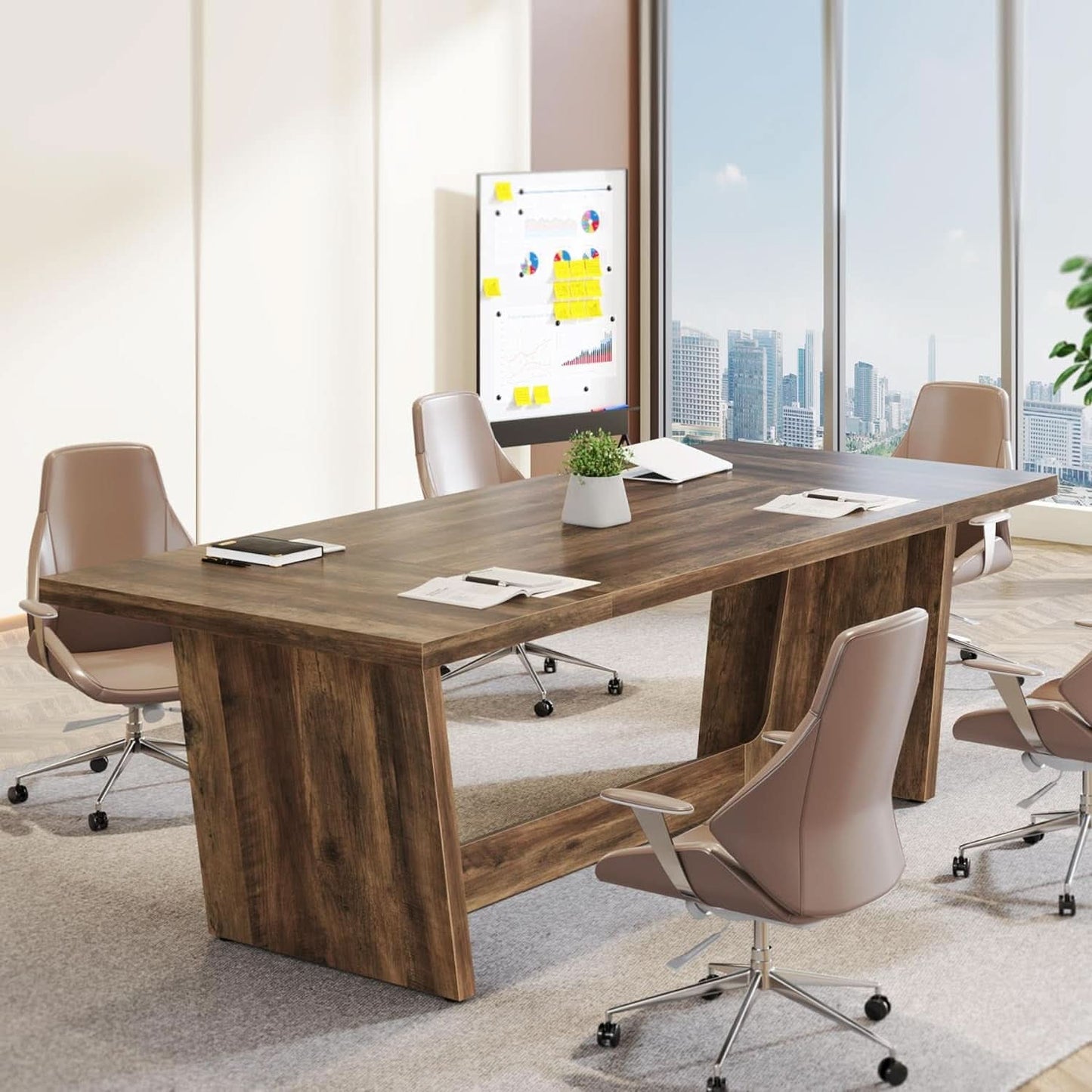 71 Inch Brown Executive Wood Computer Desk For Home Office