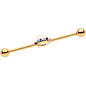 14G Multicolor Gem Gold Tone UFO Industrial Barbell 38mm