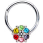 16G 3/8 Multicolor Gem Rainbow Flower Hinged Segment Ring