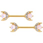 9/16 White Faux Opal Crescent Moon Gold Tone Barbell Nipple Ring Set