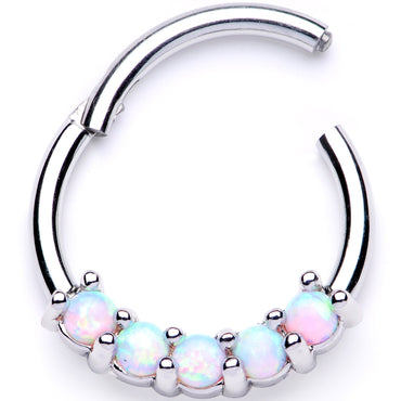 16G 3/8 White Synthetic Opal Crest Hinged Segment Ring