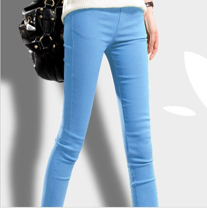 Outerwear Stretchy Elastic-waist Colorful Pencil Pants