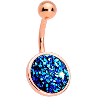 Clear Gem Blue Faux Druzy Rose Gold Tone Belly Ring Set of 4