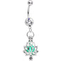 Clear Gem Glow in the Dark Inner Light Lotus Flower Dangle Belly Ring