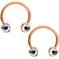 14G 9/16 Clear Gem Rose Gold Tone Heart Horseshoe Nipple Ring Set