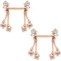 9/16 Clear Gem Rose Gold Tone Butterfly Dangle Barbell Nipple Ring Set