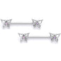 14G 9/16 Pink Faux Opal Lacy Butterfly Barbell Nipple Ring Set