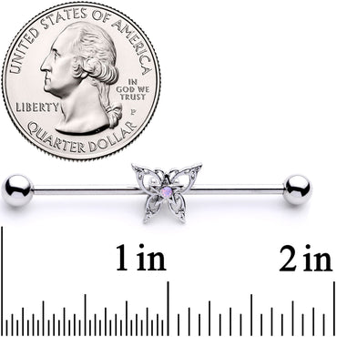 14G White Synthetic Opal Butterfly Industrial Barbell 38mm