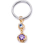 16G 3/8 Blue Purple Gem Flower Dangle Hinged Segment Ring