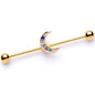 14G Multicolor Gem Gold Tone Moon Industrial Barbell 38mm