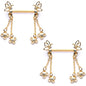 9/16 Clear Gem Gold Tone Butterfly Dangle Barbell Nipple Ring Set