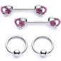 14G 9/16 1/2 Pink Gem Floral Hearts BCR Barbell Nipple Ring Set