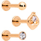 16G 5/16 Clear Gem Rose Gold Tone Internally Threaded Labret Set