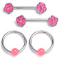 14G 9/16 1/2 Pink Flower Glow BCR Barbell Nipple Ring Set