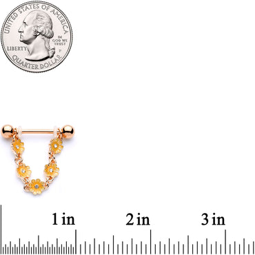 9/16 Clear Gem Rose Gold Tone Orange Glow Flower Nipple Ring Set