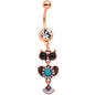 Faux Turquoise Rose Gold Tone Southwestern Wise Owl Dangle Belly Ring
