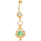 Clear Gem Gold Tone Glow in the Dark Lotus Flower Dangle Belly Ring
