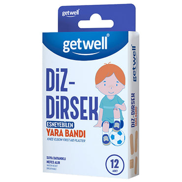 Getwell Diz: Flexible Waterproof Elbow Adhesive Bandages - Breathable Wound Care, 12 Count