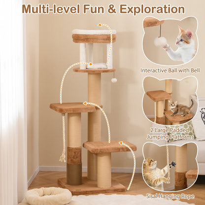 65 Inches Tall Cat Tree with Self-groomer and Removable Cat Bed-Coffee