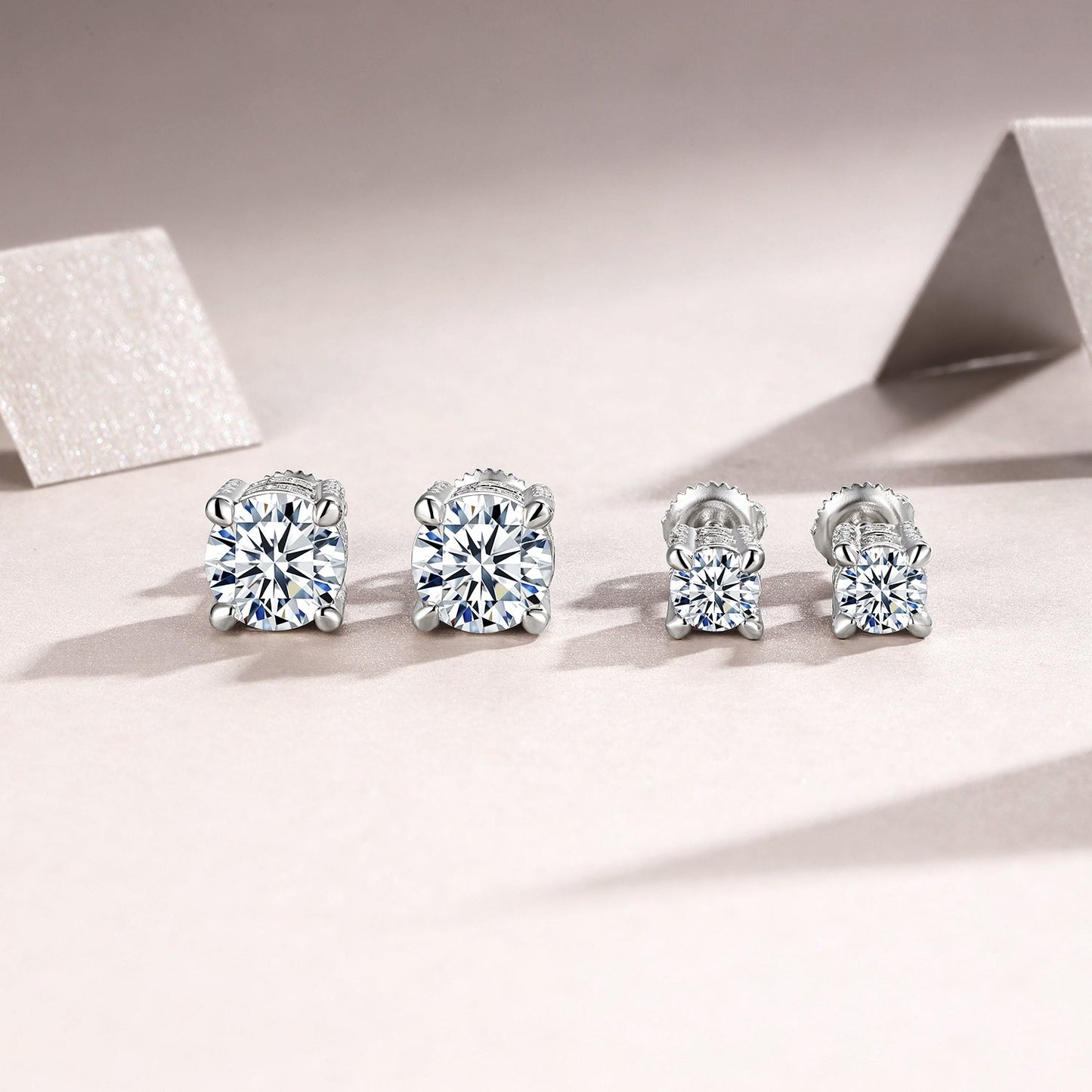 S925 Sterling Silver Moissanite Stud Earrings, 0.5&2ct D-VVS1 4-Prong Basket Pave With Screw Backs, GRA Certificate Gift Box