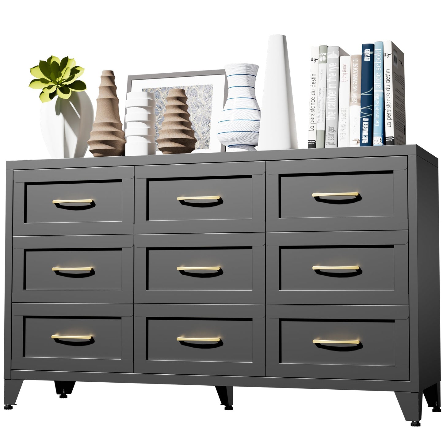 Dresser 9-Drawer Black Steel Smooth-Glide Powder Coat 52x15.8x30 In