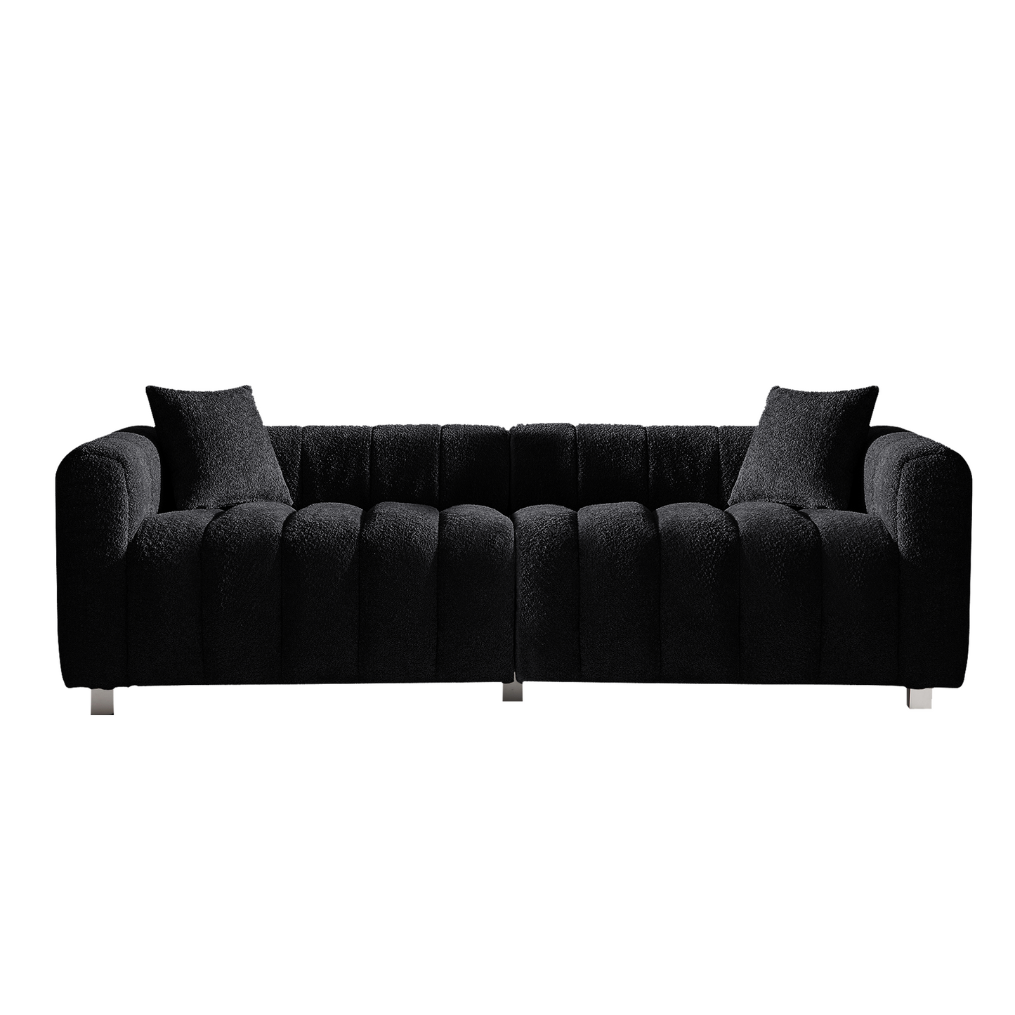 Sofa Modular Velvet Teddy Black 3 Seat Metal Legs 87 In 750 LB