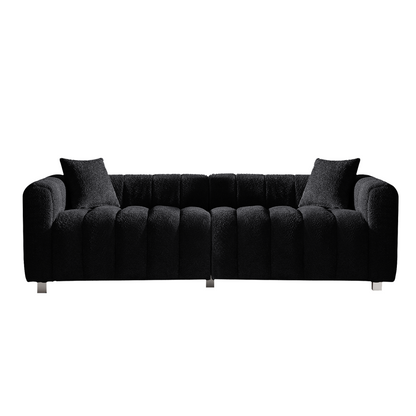 Sofa Modular Velvet Teddy Black 3 Seat Metal Legs 87 In 750 LB