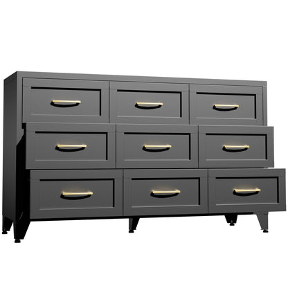 Dresser 9-Drawer Black Steel Smooth-Glide Powder Coat 52x15.8x30 In