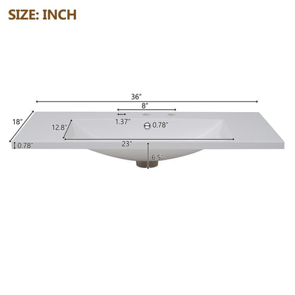 36'' Wall Mounted Bathroom Vanity with Resin Sink and 2 Drawers