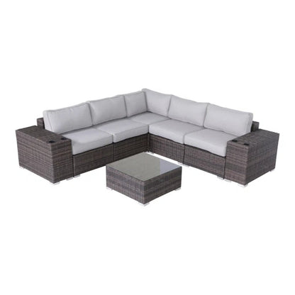 Outdoor Sectional Set HDPE Wicker Brown 8 Piece Sofa Glass Table Seats 4