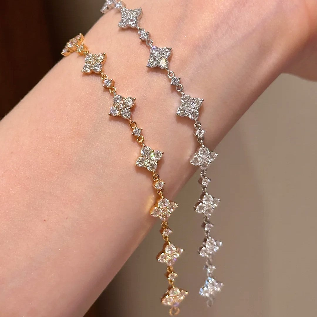 Full Pave Clear Simulated Zirconia Star Adjustable Bracelet Gold Silver Tone Stackable Women Daily Hand Ornaments