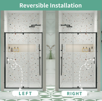 56-60in W x 71in H Pivot Swing Glass Shower Door, Matte Black, 6mm Clear SGCC