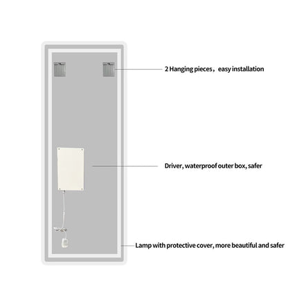 Full Length Mirror LED Lighted Wall Mounted 65x21.7 In Warm Cool Light