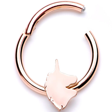 16G 3/8 Rose Gold Tone Unicorn Hinged Segment Ring