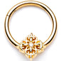 16G 3/8 Clear CZ Gold Tone Regal Rhombus Hinged Segment Ring