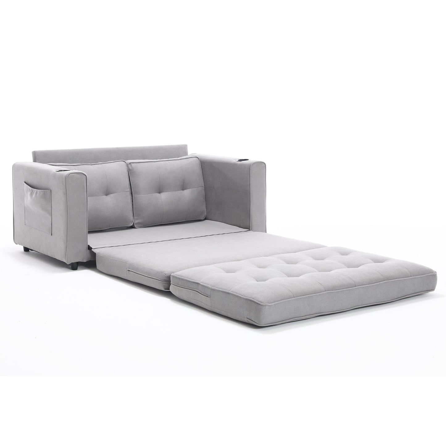 3-in-1 Sofa Bed Futon Tufted Pull-Out Sleeper 55" Light Gray