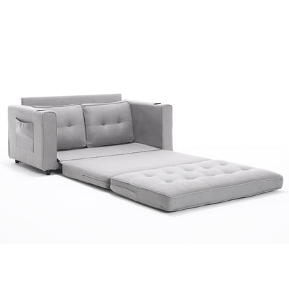 3-in-1 Sofa Bed Futon Tufted Pull-Out Sleeper 55" Light Gray