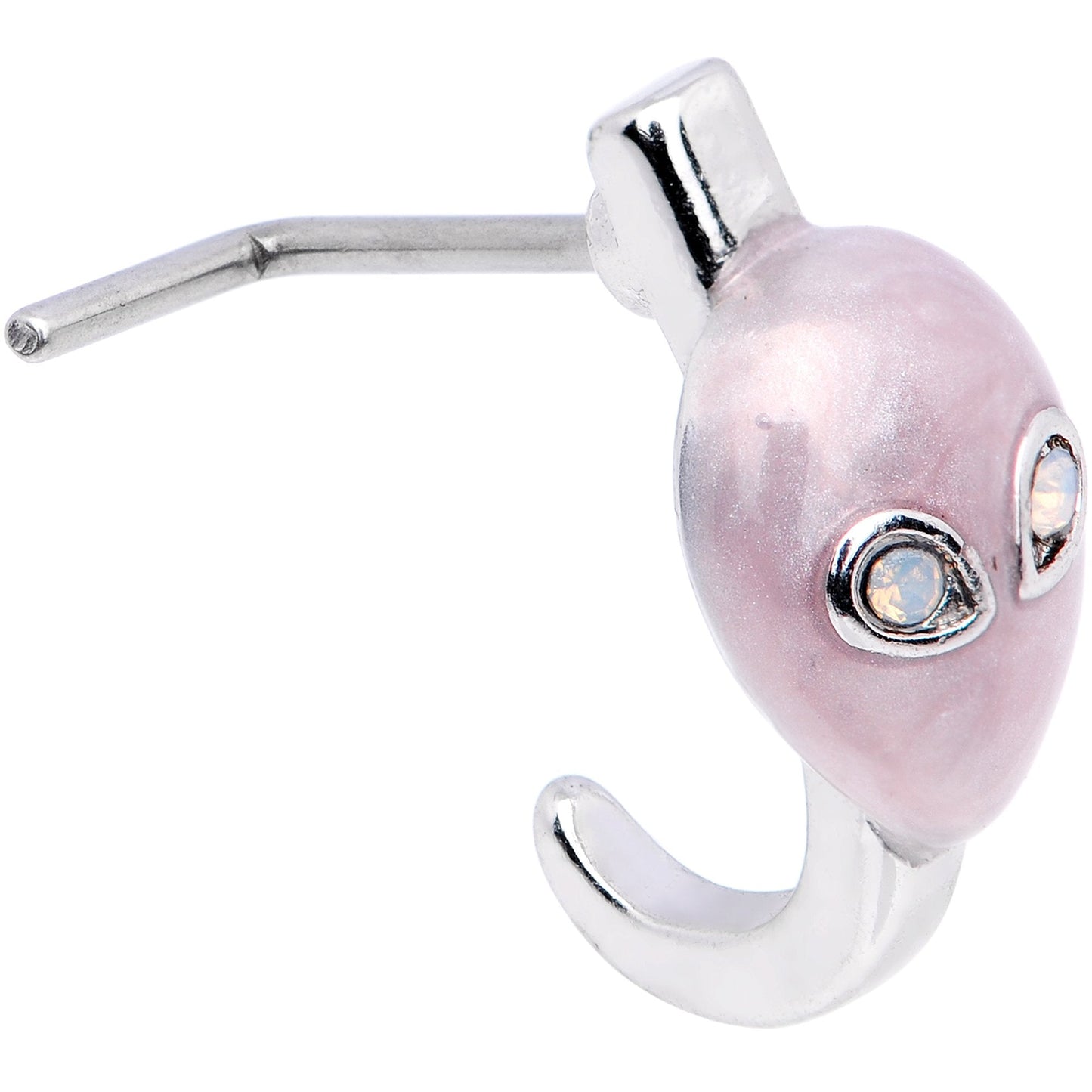 20G White Faux Opal Pink Alien Faux Hoop L Shaped Nose Ring
