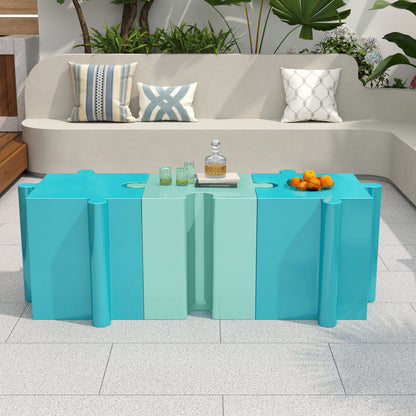Puzzle Art Side Table Modular Convex Edge MGO Table Indoor and Outdoor Light Blue